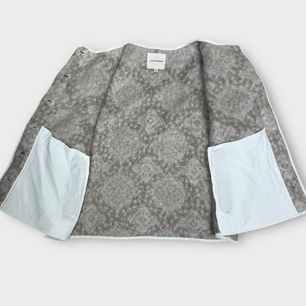 Lucky Brand Faux Shearling Teddy Jacket Women XL Grey‎ Beige Quilted Placket - Picture 12 of 12